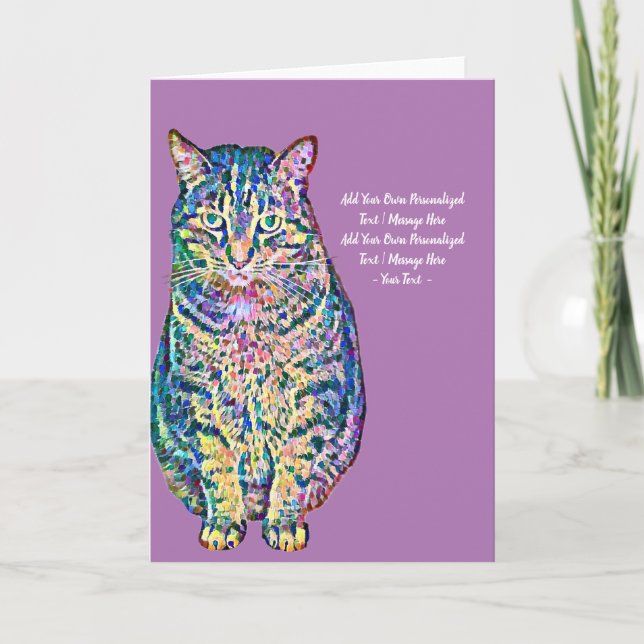 Colourful Cat Personalised Text Blank Inside Card (Front)