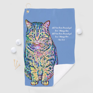 Colourful Cat Personalised Text Golf Towel