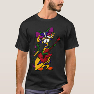 Colourful Cat Playing Electric Guitar Rocker Cats T-Shirt