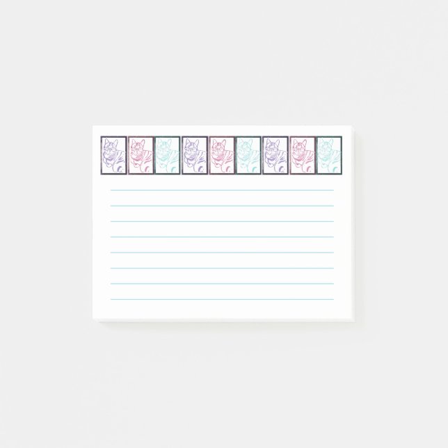 Colourful Cat Prints Lined Post It Notes (Front)