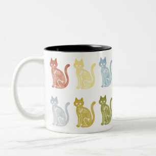 Colourful Cat Skeleton X-Ray Art Watercolor Two-Tone Coffee Mug