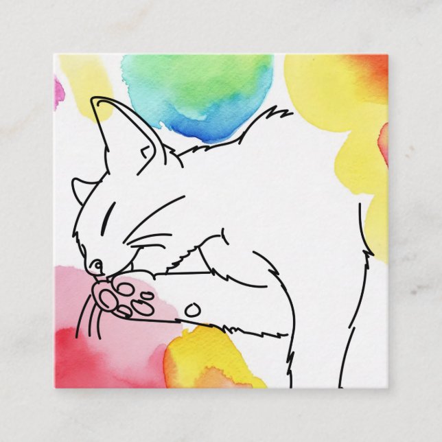 Colourful Cat Sketch Square Business Card (Front)