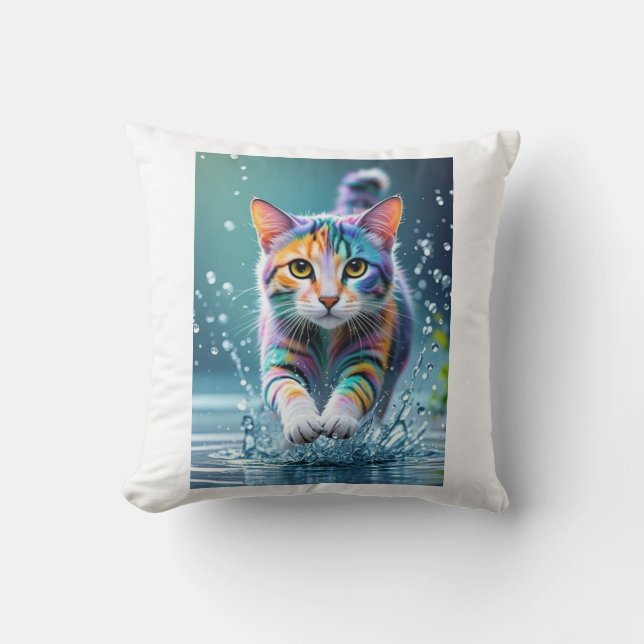 Colourful cat, splash, painting, colouring grading cushion (Front)