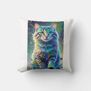 Colourful cat, splash, painting, colouring grading cushion