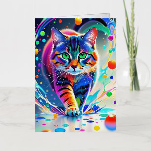 Colourful cat, splash, painting, colouring grading foil greeting card