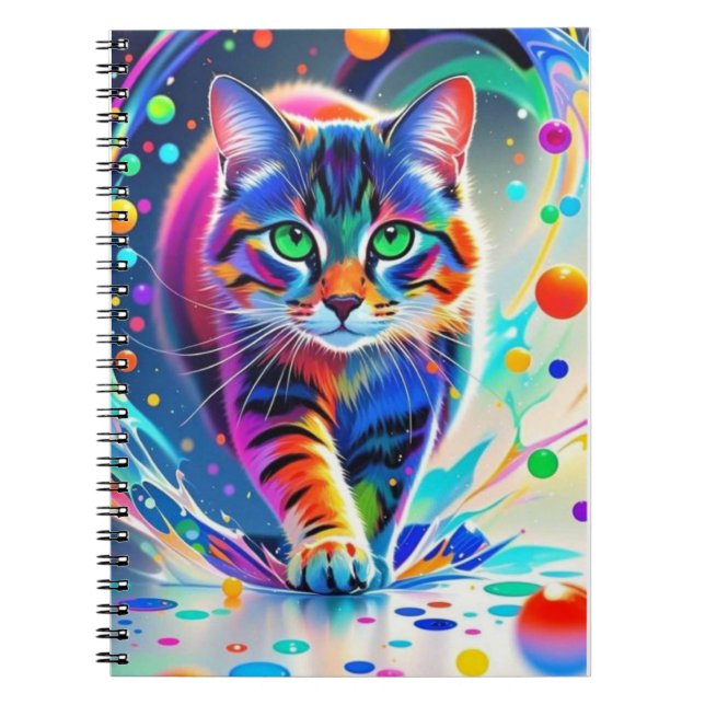 Colourful cat, splash, painting, colouring grading notebook (Front)