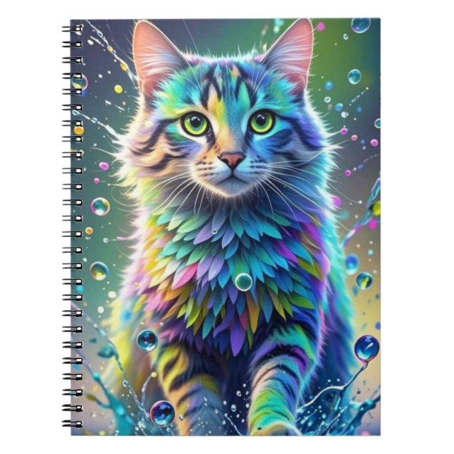 Colourful cat, splash, painting, colouring grading notebook (Front)