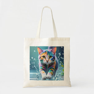 Colourful cat, splash, painting, colouring grading tote bag