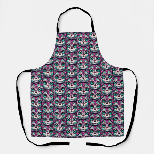 Colourful Cat Sugar Skull Apron (Front)