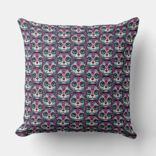 Colourful Cat Sugar Skull Cushion