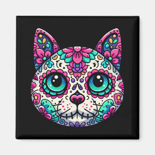 Colourful Cat Sugar Skull Magnet