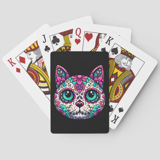 Colourful Cat Sugar Skull Playing Cards (Back)