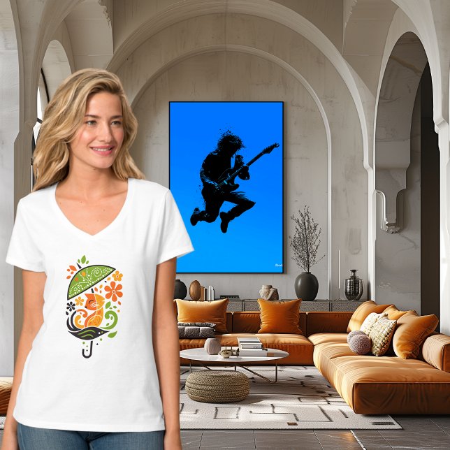 Colourful Cat Under Umbrella Art T-Shirt (Creator Uploaded)