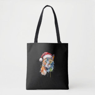 Colourful Cat Wears Santa Hat Kitten Ugly Christma Tote Bag