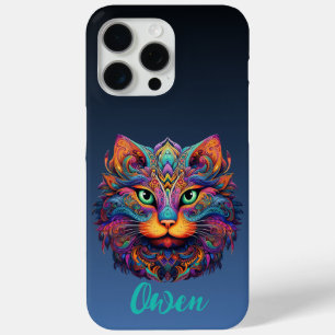 Colourful Cat with Custom Name iPhone 15 Pro Max Case