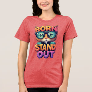 Colourful Cat With Glasses and Bold Text Tri-Blend Shirt