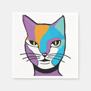 Colourful Cat Woman Illustration Napkin