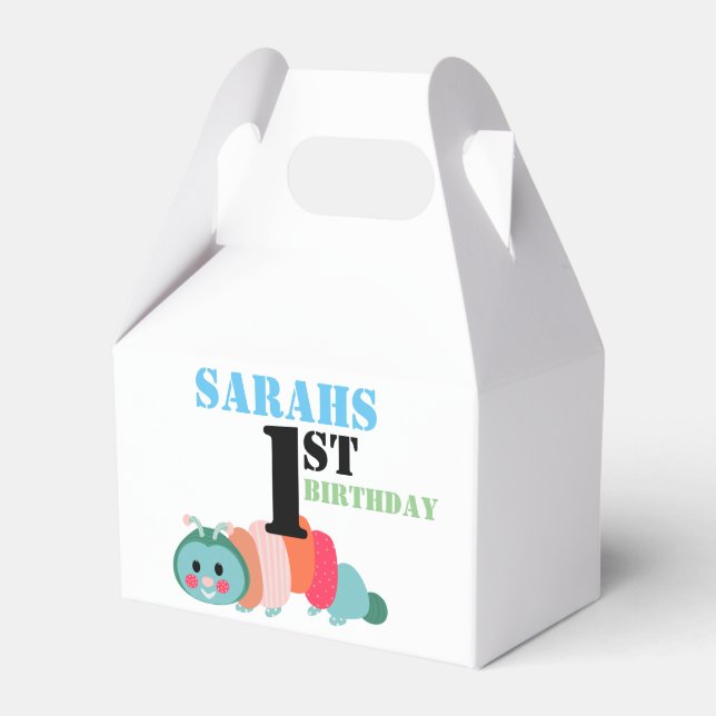 Colourful Caterpillar First Birthday Favour Box (Front Side)