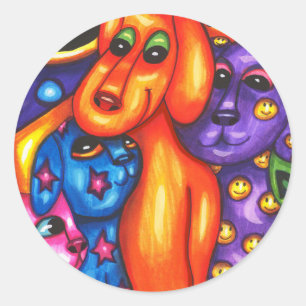 colourful cats and dogs abstract original art classic round sticker