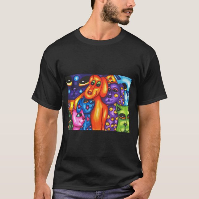 colourful cats and dogs abstract original art T-Shirt (Front)