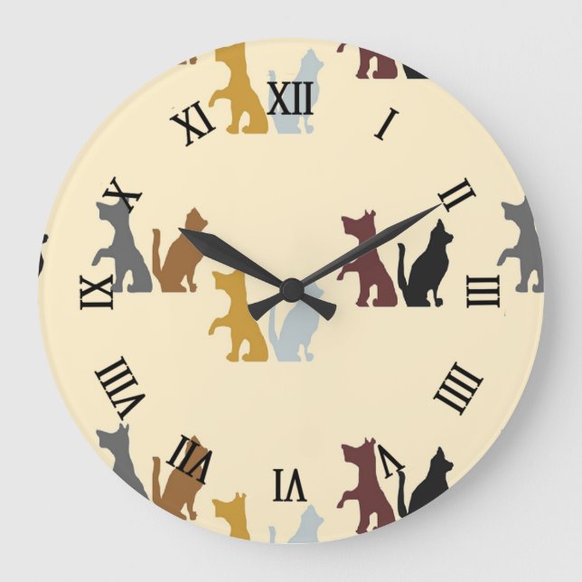 Colourful cats and dogs pattern large clock (Front)