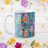 Colourful Cats and Flowers Whimsical Birthday