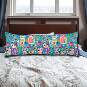 Colourful Cats and Flowers Whimsical Happy Body Cushion