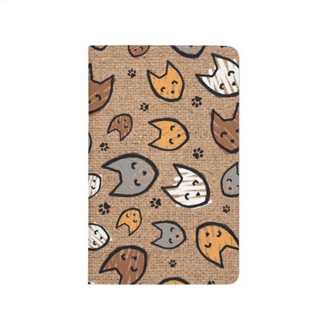 Colourful Cats and Paws Pattern on Burlap Journal (Front)