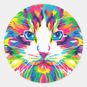 Colourful Cats Art Aesthetic Cat Pictures Cat Art  Classic Round Sticker