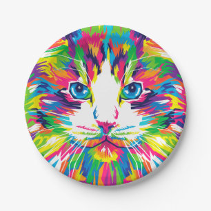 Colourful Cats Art Aesthetic Cat Pictures Cat Art  Paper Plate