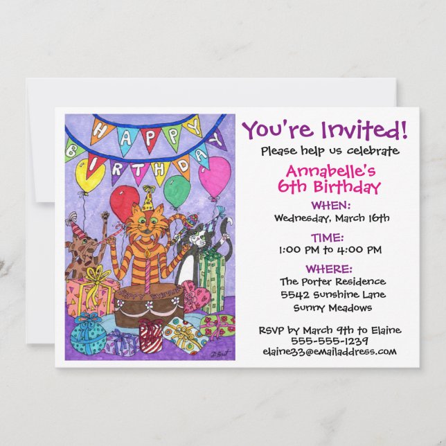 Colourful Cats Birthday Party Invitation (Front)