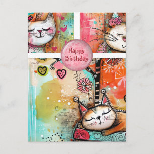 Colourful Cats Birthday Postcard