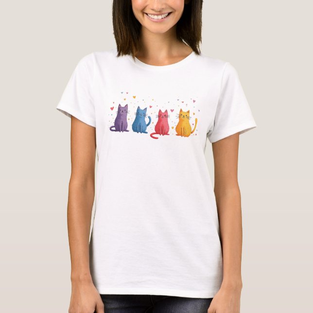Colourful Cats Cartoon T-Shirt (Front)