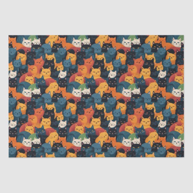 Colourful cats crowded sleeping tissue paper (Front)