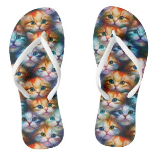 Colourful Cats Cute Cat Illustration Cat Lovers Jandals