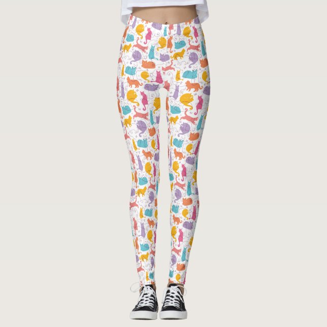 Colourful Cats Cute Leggings (Front)