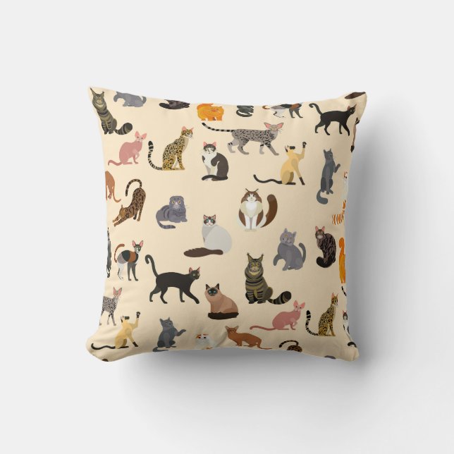 Colourful Cats: Different Breeds Pattern Cushion (Front)