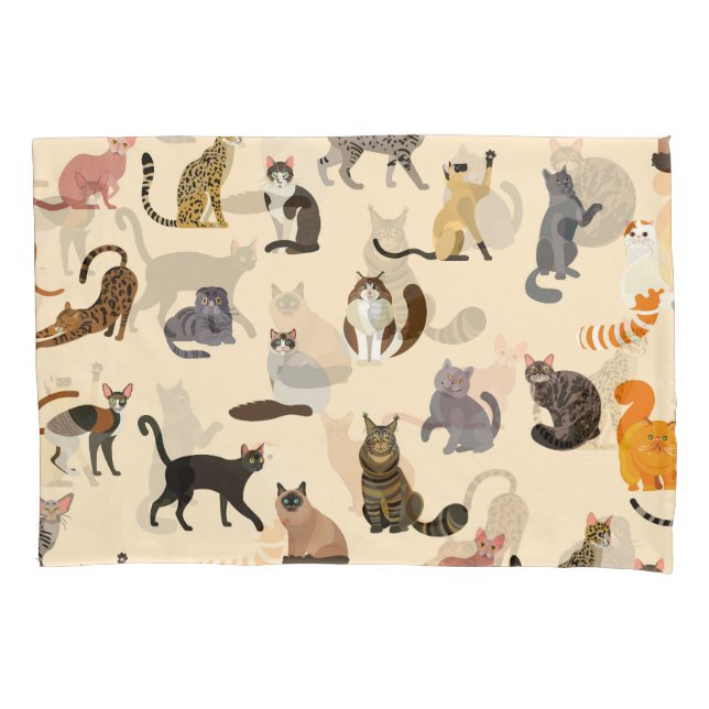 Colourful Cats: Different Breeds Pattern Pillowcase (Front)
