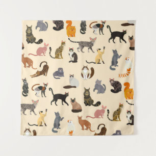Colourful Cats: Different Breeds Pattern Tapestry