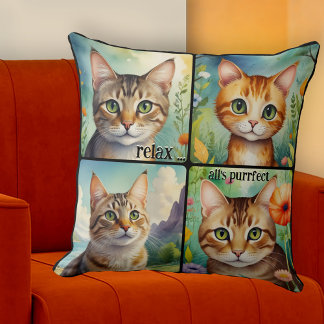 Colourful Cats Fun Artistic  Cushion