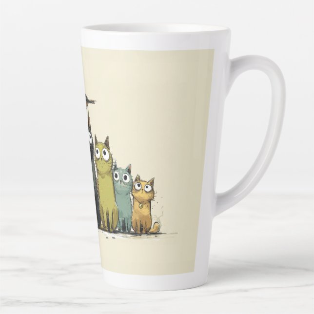 Colourful Cats Group – Cute Whimsical Cat Art Latte Mug (Right)