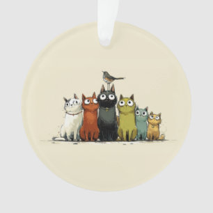 Colourful Cats Group – Cute Whimsical Cat Art Ornament
