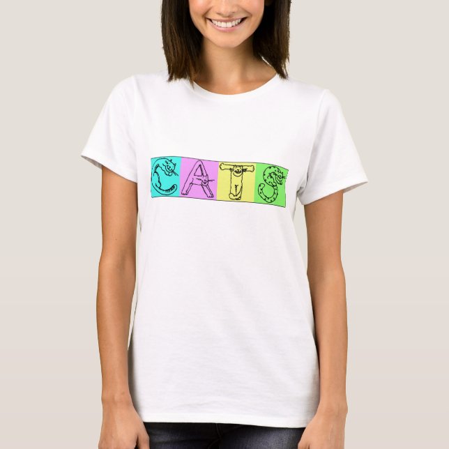 Colourful CATS in Cat Font T-Shirt (Front)