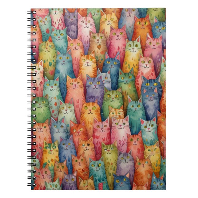 Colourful Cats Notebook – Whimsical Feline Design (Front)