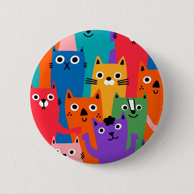 Colourful cats pattern 6 cm round badge (Front)