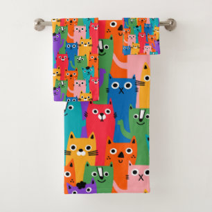Colourful cats pattern bath towel set