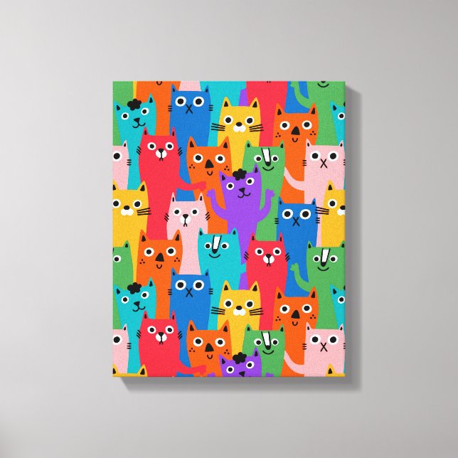 Colourful cats pattern canvas print (Front)