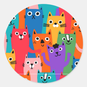 Colourful cats pattern classic round sticker