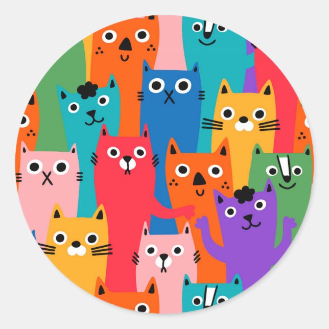 Colourful cats pattern classic round sticker (Front)