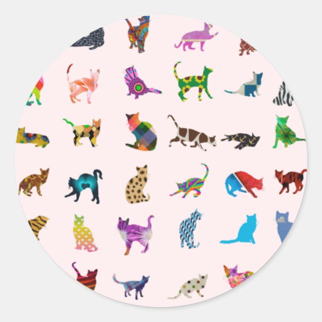 Colourful Cats Pattern Classic Round Sticker (Front)